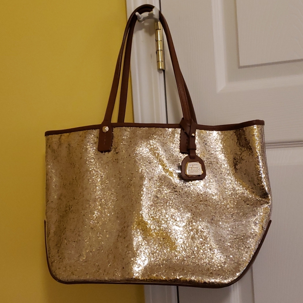 Henri Bendel gold glitter purse
